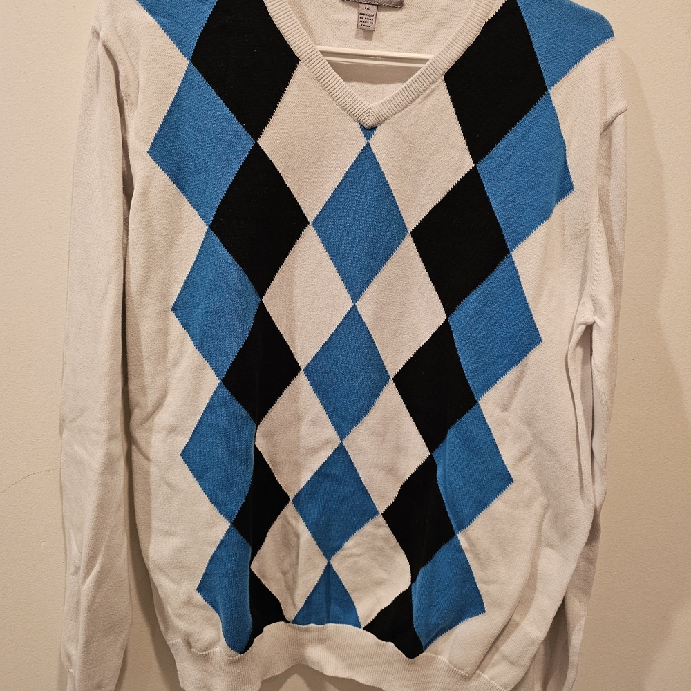 Blue and Black Cotton Argyle Sweater